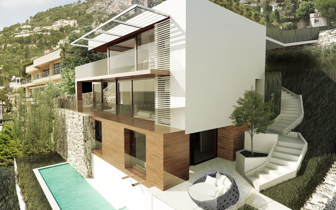Projet en cours de construction et gros oeuvre d’une villa avec piscine à Villefranche sur Mer